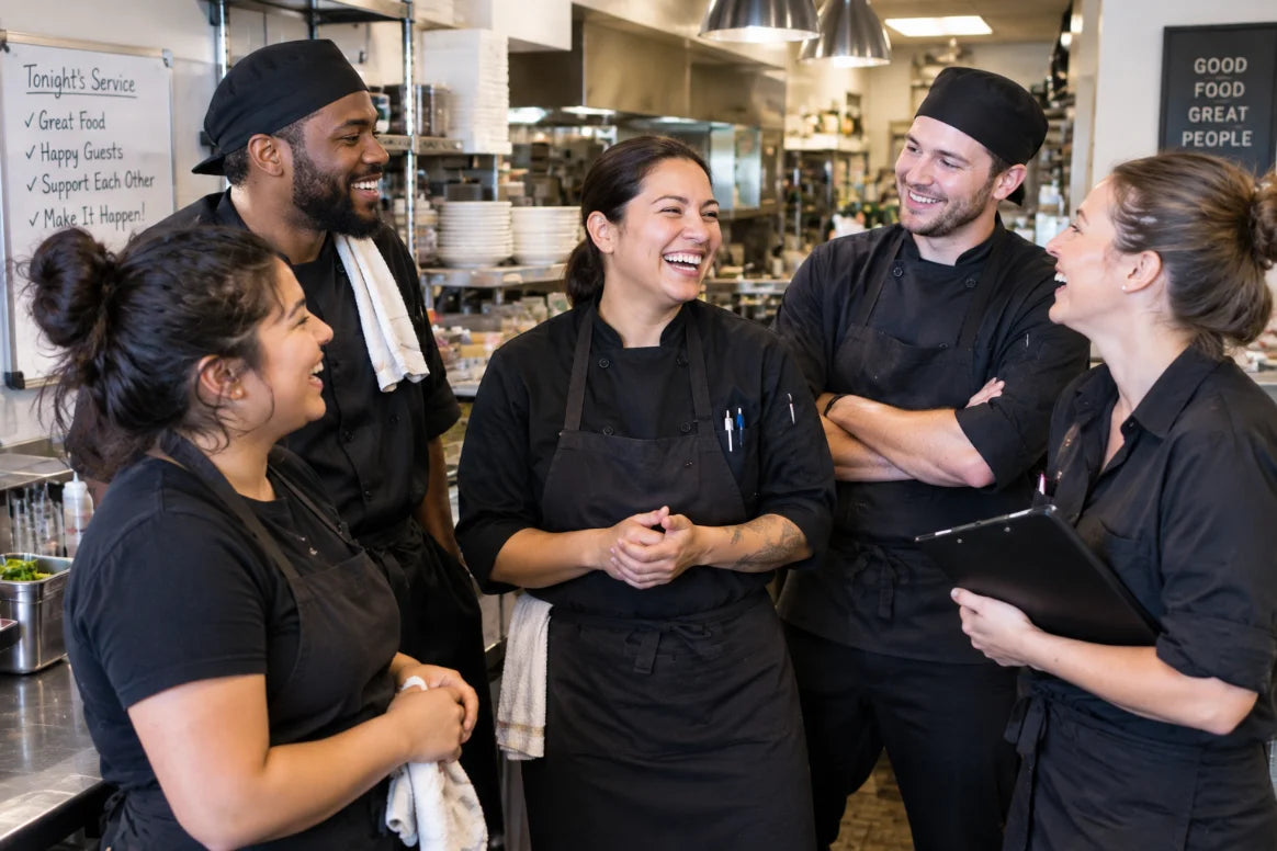 Team laughing together pre-shift