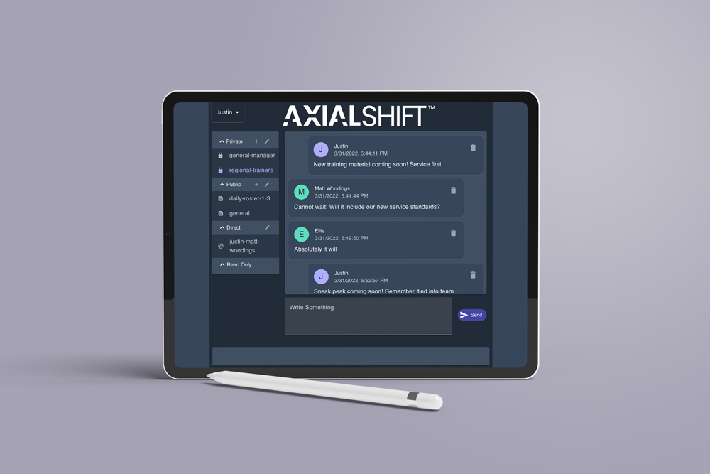 Axial Shift Team engagement screen on ipad