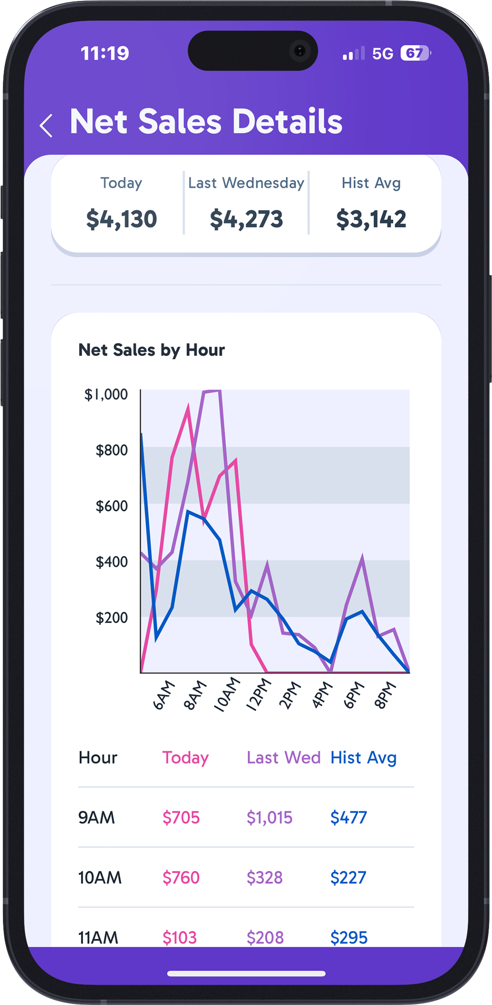 Net Sales Dashboard iPhone screenshot